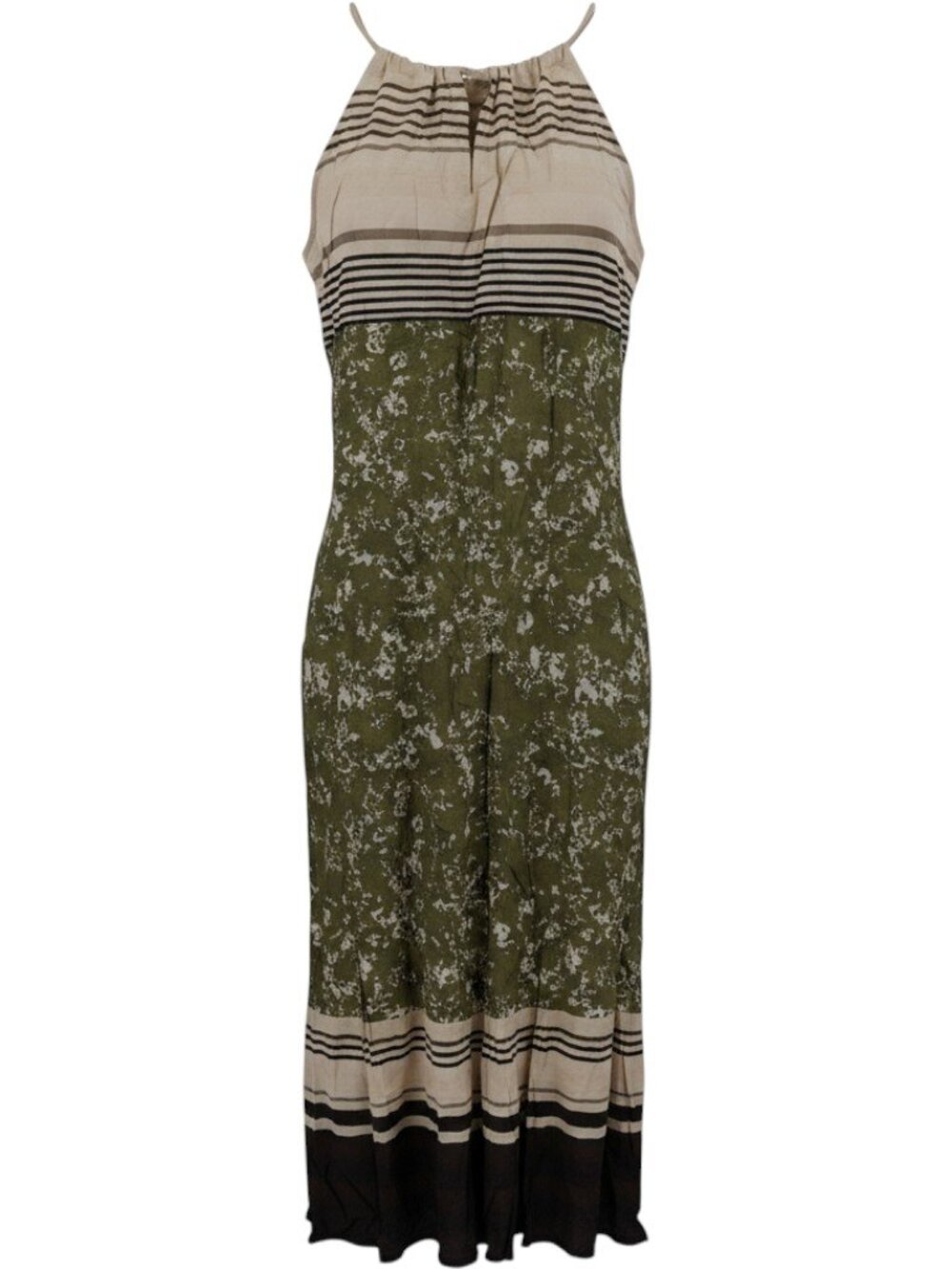 Prana Halter Midi Dress Women XL Green Floral Striped Boho Keyhole Sleeveless
